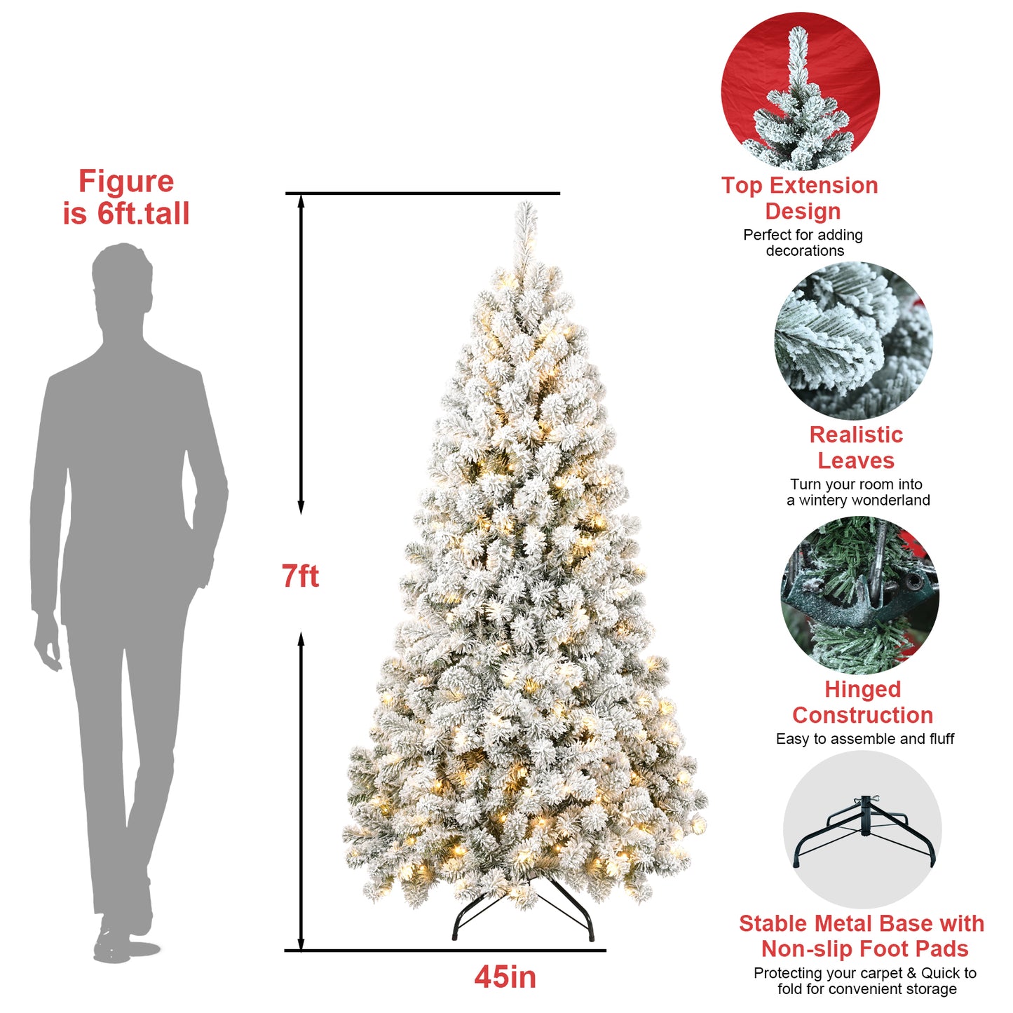 6FT Pre-lit Flocked Christmas Tree with 760 Memory Wire Tips – Effortlessly Fluffed, Perfectly Shaped, and Lit with 300 Warm  Incandescent Lights Bringing Lasting Elegance and Wase to Your Holiday