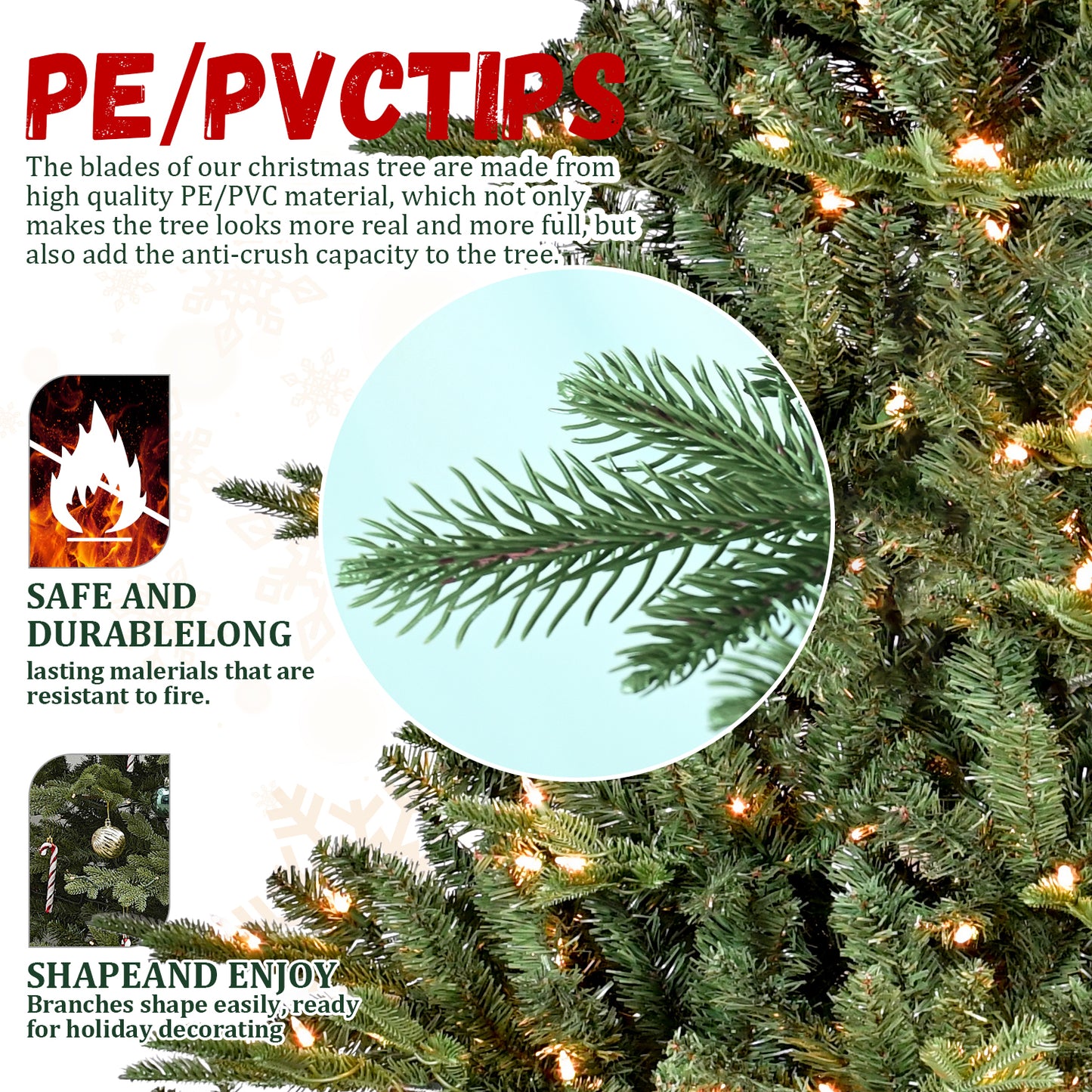 8FT Christmas Tree Simulate Nature Advanced Materials Premium Hinged Spruce Artificial Douglas Firs Tree, Christmas Holiday Party Atmosphere Decoration New Year Celebration PE + PVC Xmas Tree