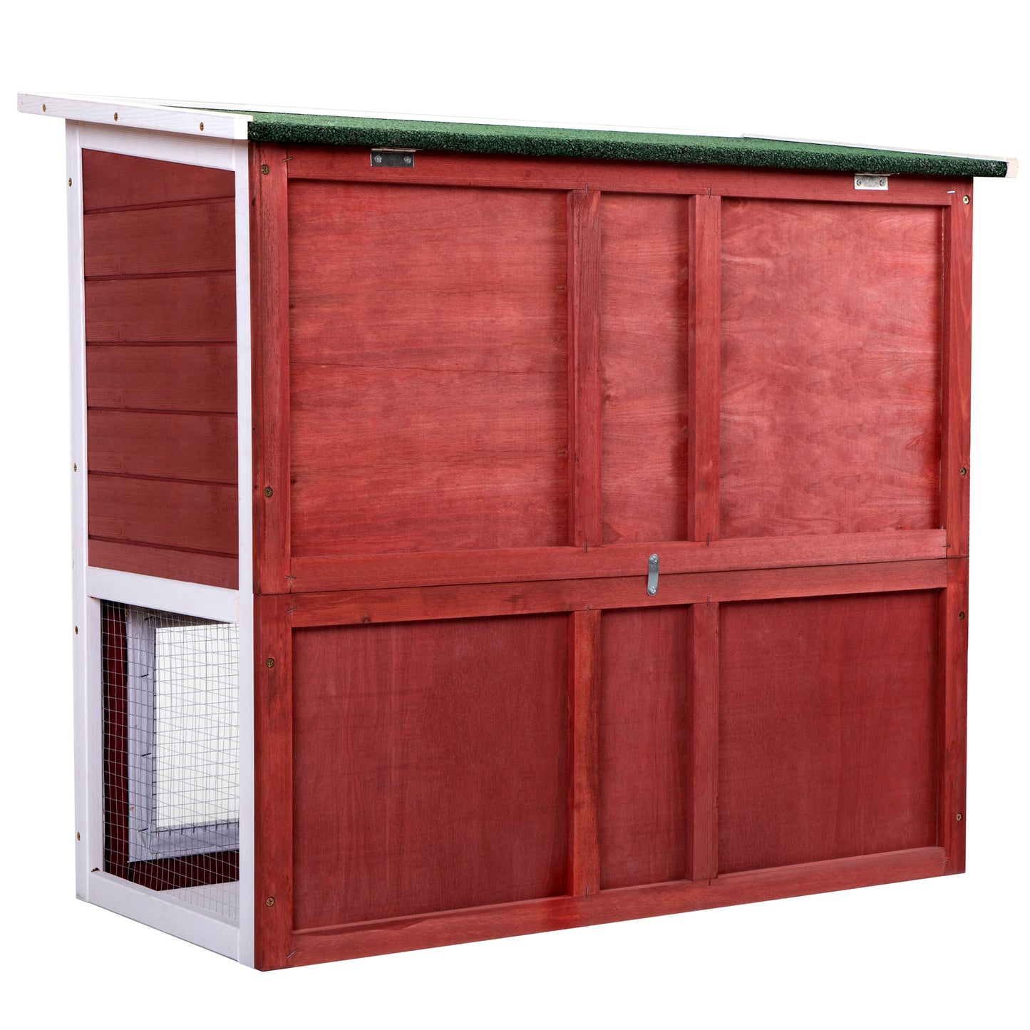 Wood Rabbit Hutch, Pet Playpen with 2 Stories, Ramp, Doors, Pull-out Tray, Water Bottle, Outdoor Enclosure for Small Animals Bunnies, Red and White