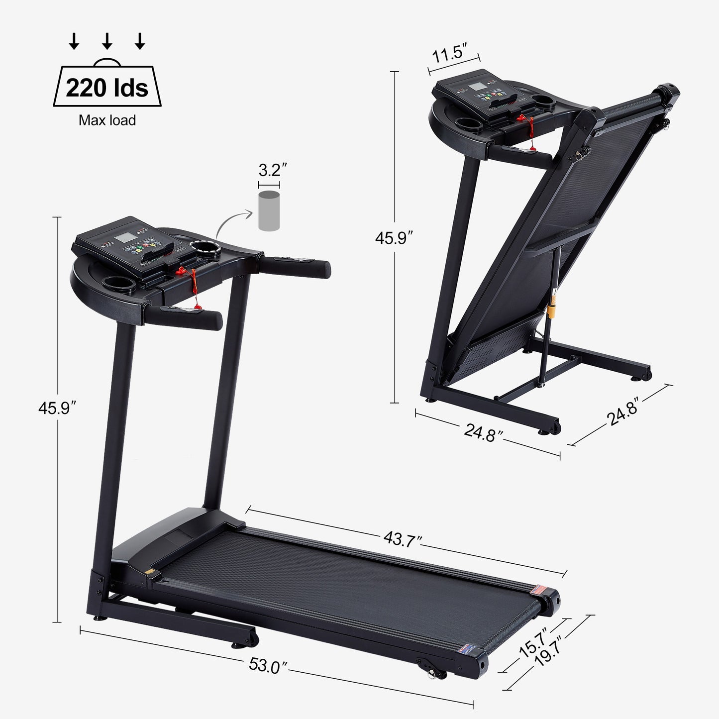 Treadmills - 2.5 HP hydraulic folding removable treadmill with 3-speed incline adjustment, 12 preset programs, 3 countdown modes, heart rate, bluetooth and more, suitable for home and gym use