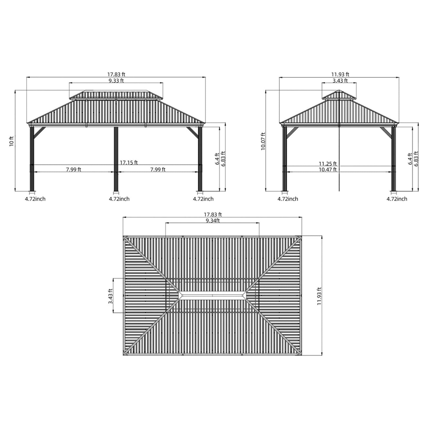 12'x18' Hardtop Gazebo, Outdoor Aluminum Frame Canopy with Galvanized Steel Double Roof, Outdoor Permanent Metal Pavilion with Curtains and Netting for Patio, Backyard and Lawn(Brown)