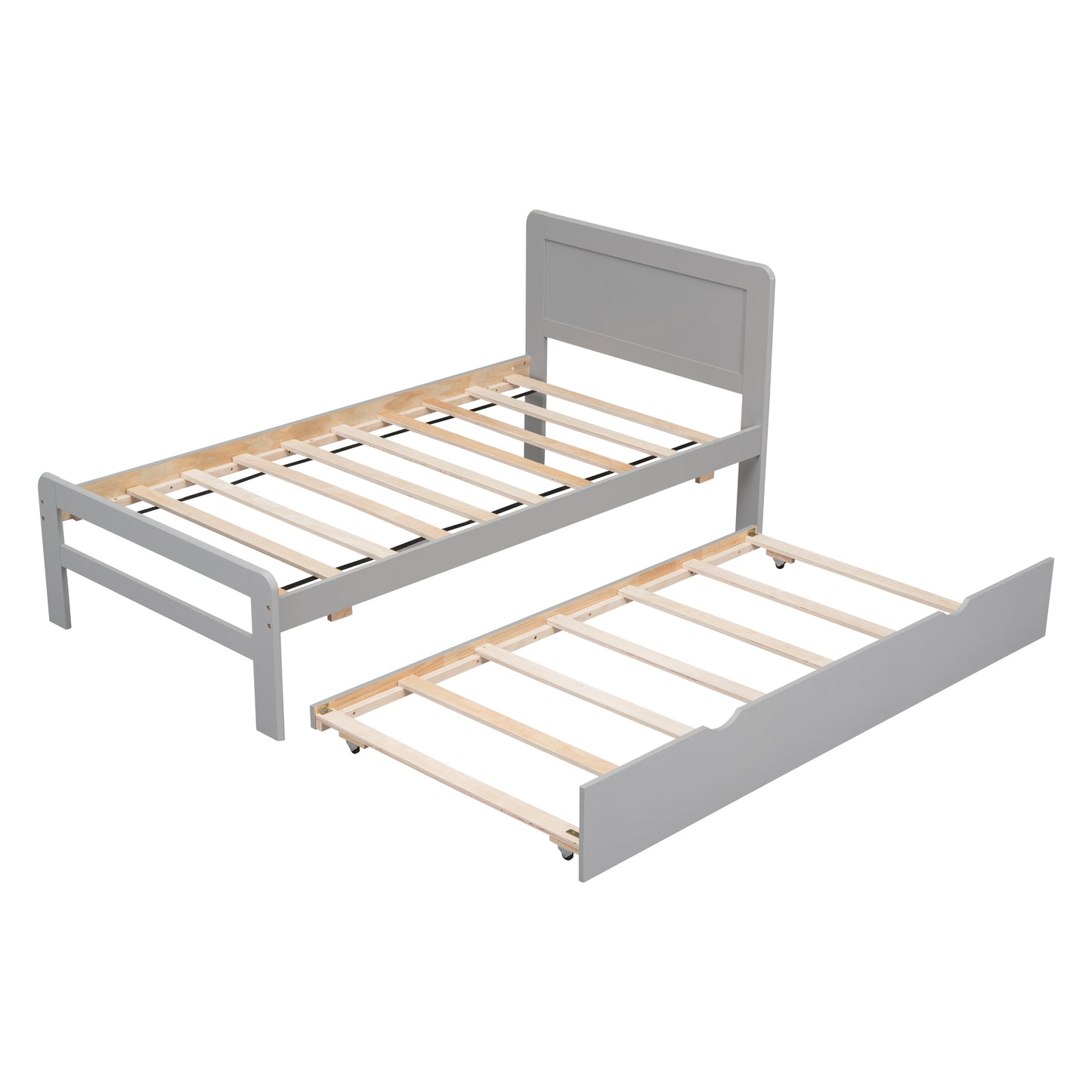 [SantaChoice] Modern Design Twin Size Platform Bed Frame with Trundle for Grey Color