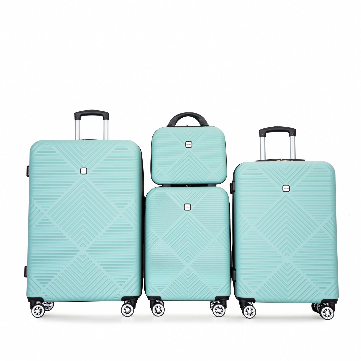 4-piece ABS lightweight suitcase, 14 inch makeup box, aircraft wheels (14/20/24/28) LIGHT BLUE