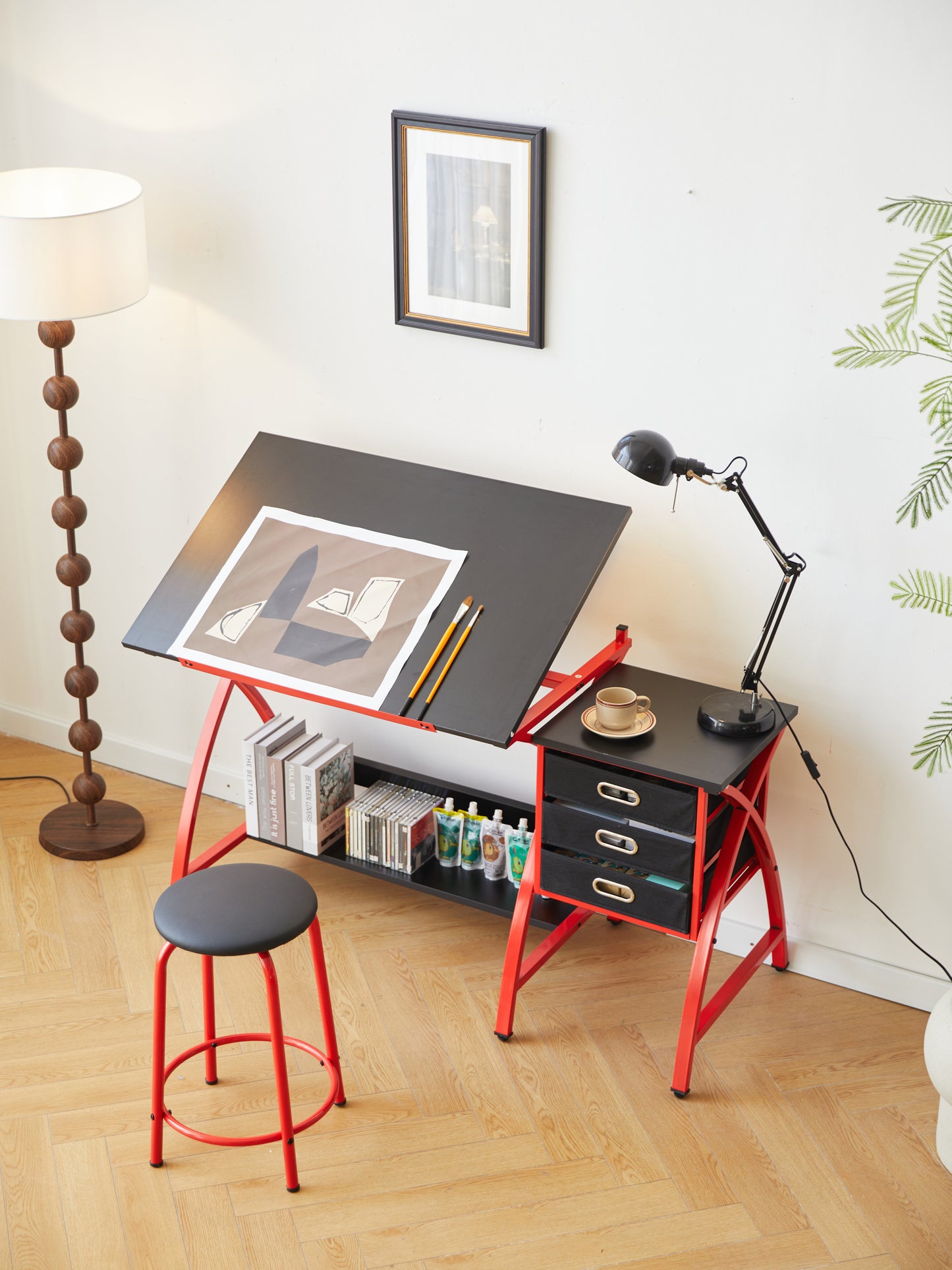 [SantaChoice] drafting table red with stool