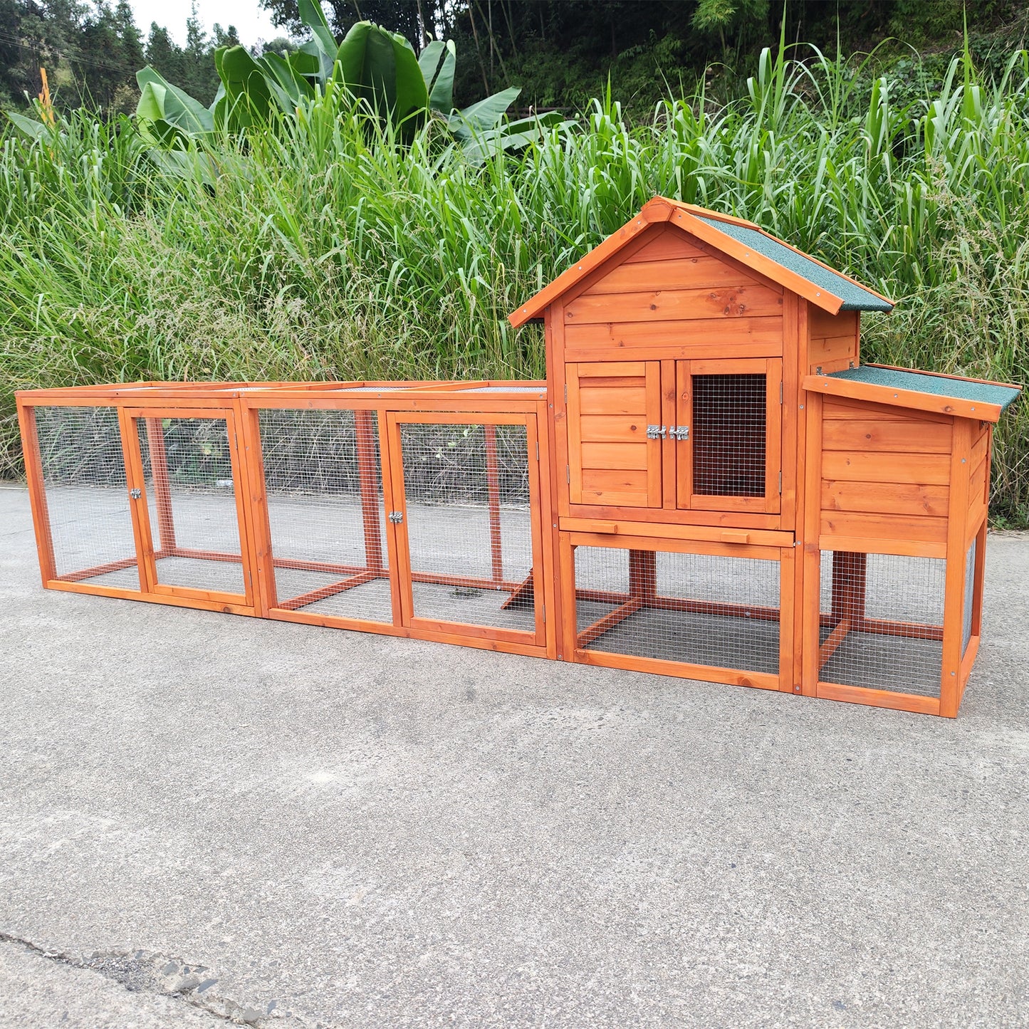 121＂Large outdoor Wooden Chicken Coop, Hen House with Nest Box ,Wire Fence Poultry Cage