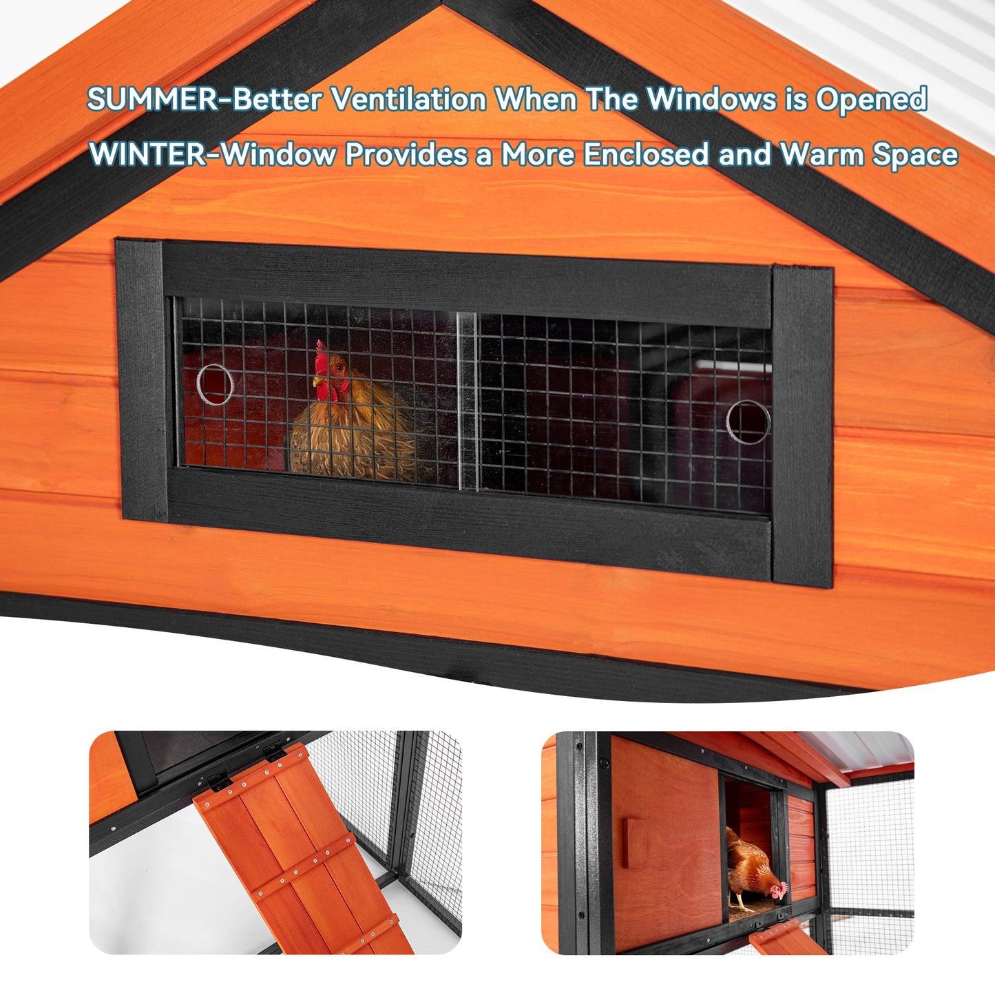 Durable Wood and Iron Chicken Coop with Runway and Waterproof Roof, Suitable for 5-7 Chickens, Built-in Nesting Box