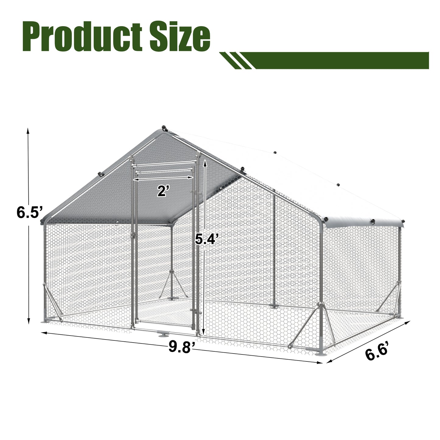 Large metal chicken coop upgrade three support steel wire impregnated plastic net cage, Oxford cloth silver plated waterproof UV protection, duck rabbit sheep bird outdoor house 9.8'W x 6.6'L x 6.5'H