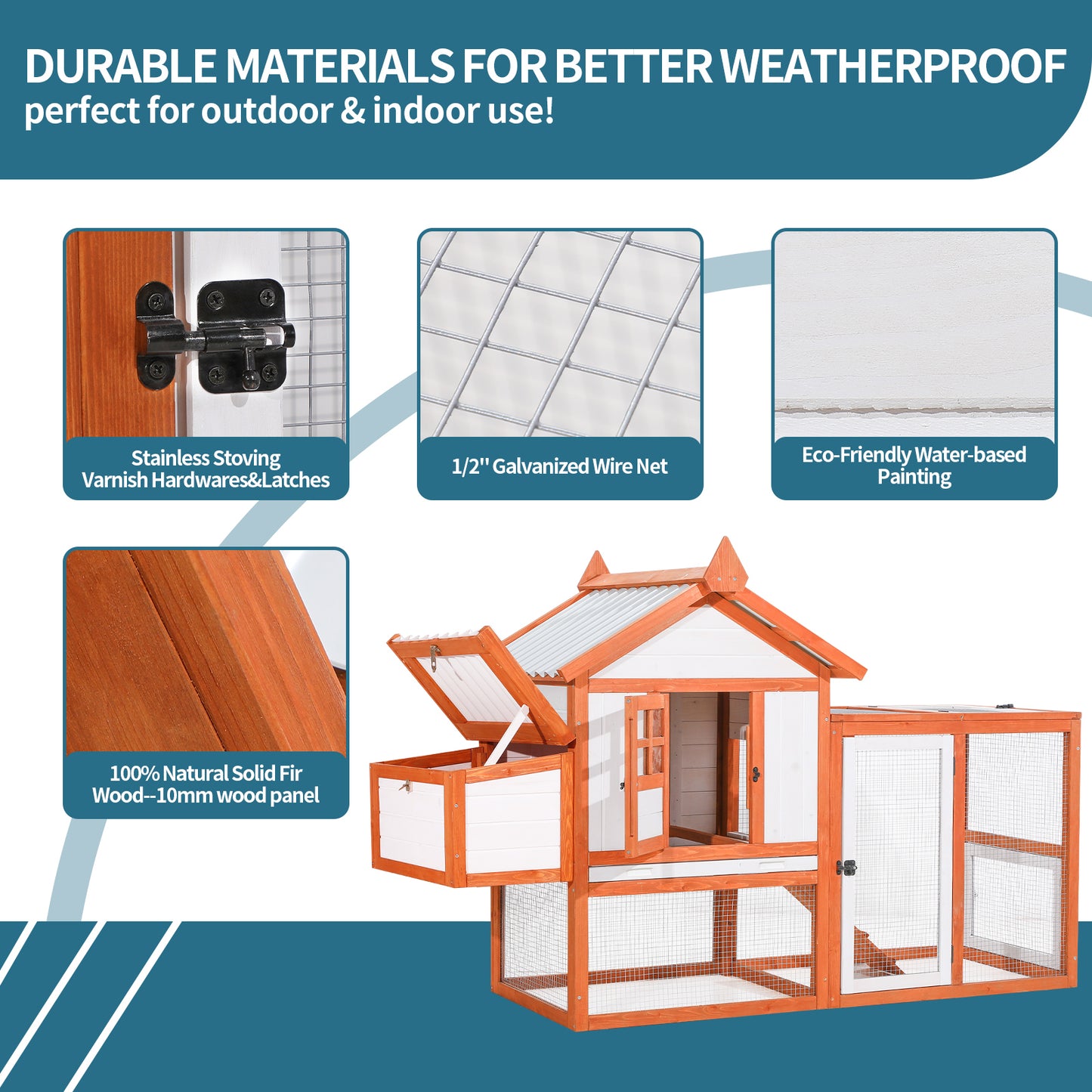 Weatherproof Outdoor Chicken Coop with Nesting Box, Outdoor Hen House with Removable Bottom for Easy Cleaning, Weatherproof Poultry Cage, Rabbit Hutch, Wood Duck House