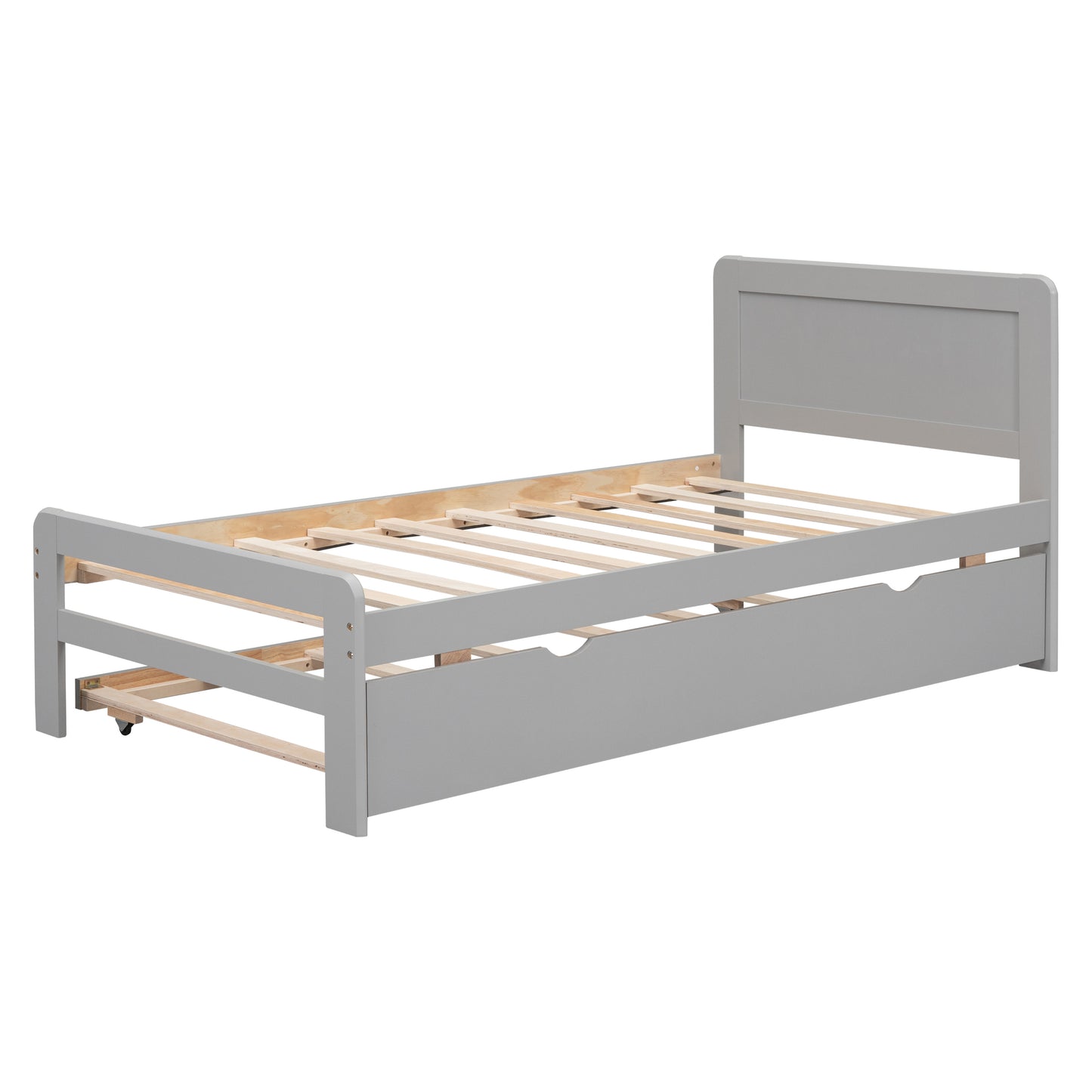 [SantaChoice] Modern Design Twin Size Platform Bed Frame with Trundle for Grey Color