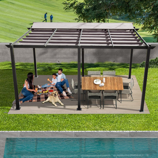 [SantaChoice] 11 X 16 FT Outdoor Living Outdoor Retractable Pergola with Weather-Resistant Canopy Aluminum Garden Pergola Patio Grill Gazebo for Courtyard -Dark Gray