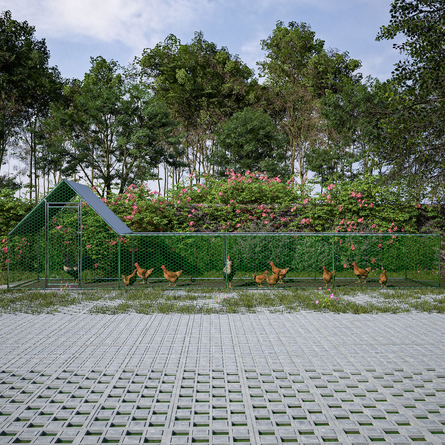 26'Lx6.7'Wx6.6' ft Large Metal Chicken Coop, Walk-in Chicken Run, Galvanized Wire Poultry Chicken Hen Pen Cage, Rabbits Duck Cages with Waterproof and Anti-Ultraviolet Cover for Outside