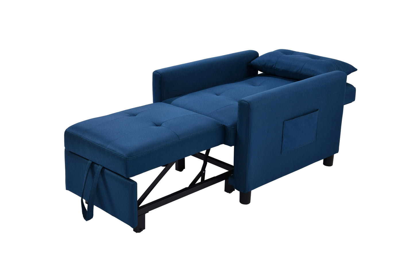 3-in-1 Convertible Futon Sofa Bed with Adjustable Backrest, Single Sofa Bed with Pull Out Sleeper, Convertible Futon Chair for Living Room, Side Bag and 1 Lumbar Pillow,Navy