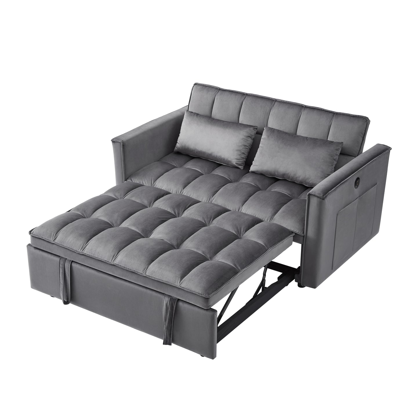 [SantaChoice] Sleeper Sofa Bed w/USB Port, 3-in-1 adjustable sleeper with pull-out bed, 2 lumbar pillows and side pocket, soft velvet convertible sleeper sofa bed, suitable for living room bedroom