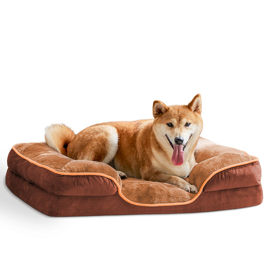 Memory Foam Pet Bed for Small Dogs & Cats with Washable Removable Cover Non-Slip Base Waterproof Liner Egg Crate Foam for Improved Sleep, Brown,extra large