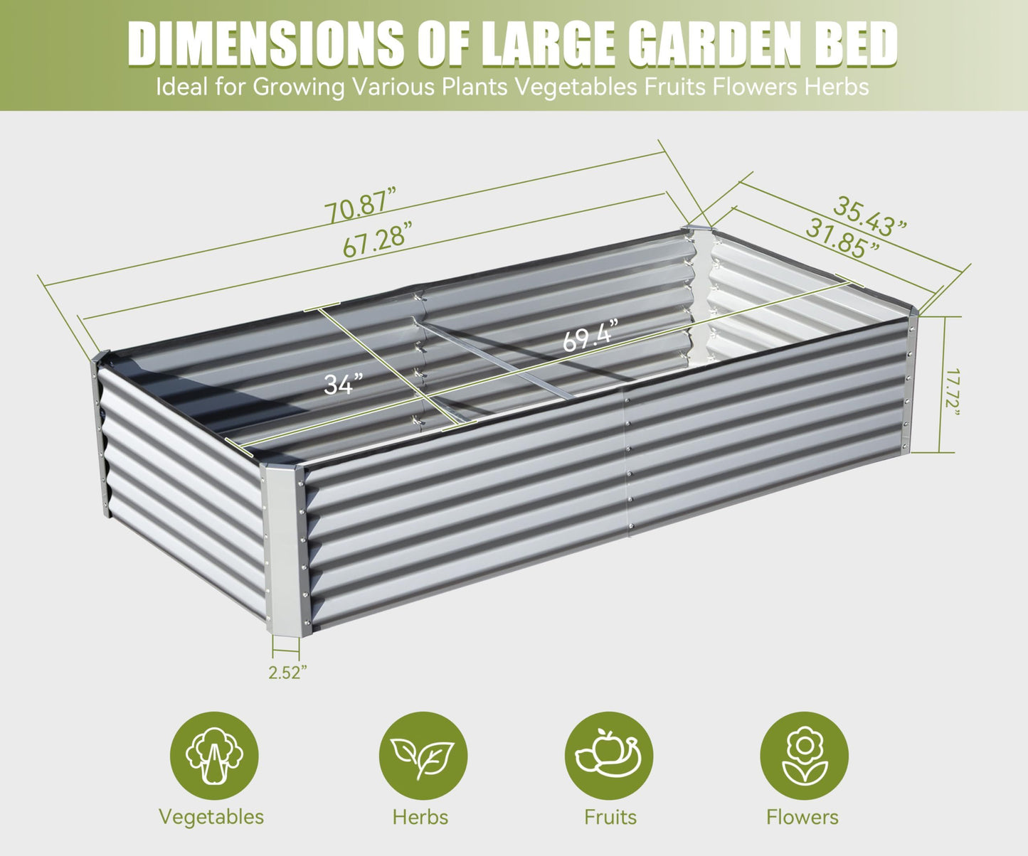 6x3x1.5ft Galvanized Raised Garden Bed, Outdoor Planter Garden Boxes Large Metal Planter Box for Gardening Vegetables Fruits Flowers, Silver