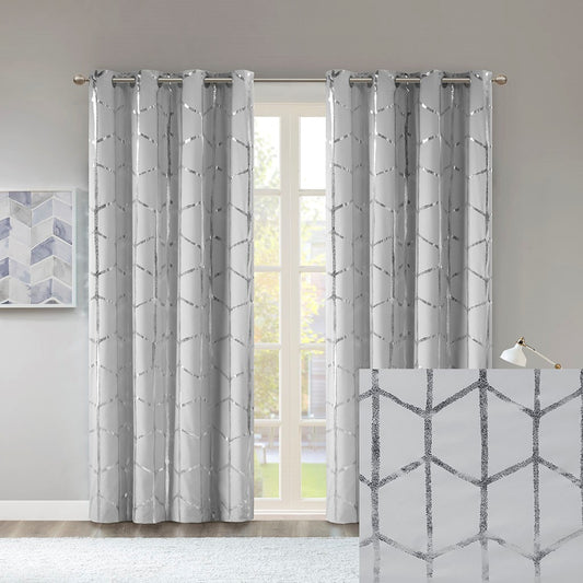 Total Blackout Metallic Print Grommet Top Curtain Panel(Only 1 Pc Panel)