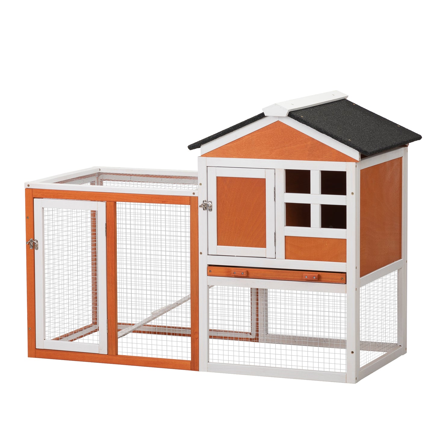 2-Story Wooden Rabbit Hutch Bunny Cage, Chicken Coop, Pet House for Small Animals, Orange + White