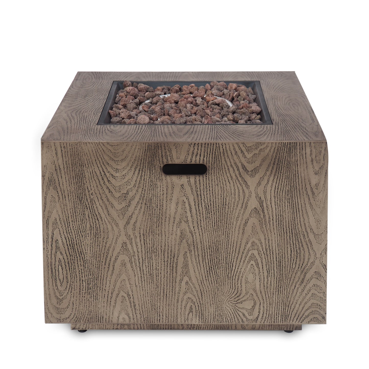 Outdoor Patio Gas Burning Fire Pit - 50, 000 BTU Tank Inside, Square, Iron Wood Pattern, Brown