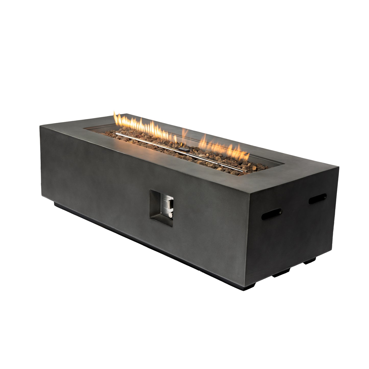 Outdoor Rectangle Propane Fire Pit Table 60inch, 60,000 BTU Concrete Fire Table with Waterproof Cover, Auto-Ignition, Free Lava Rocks,