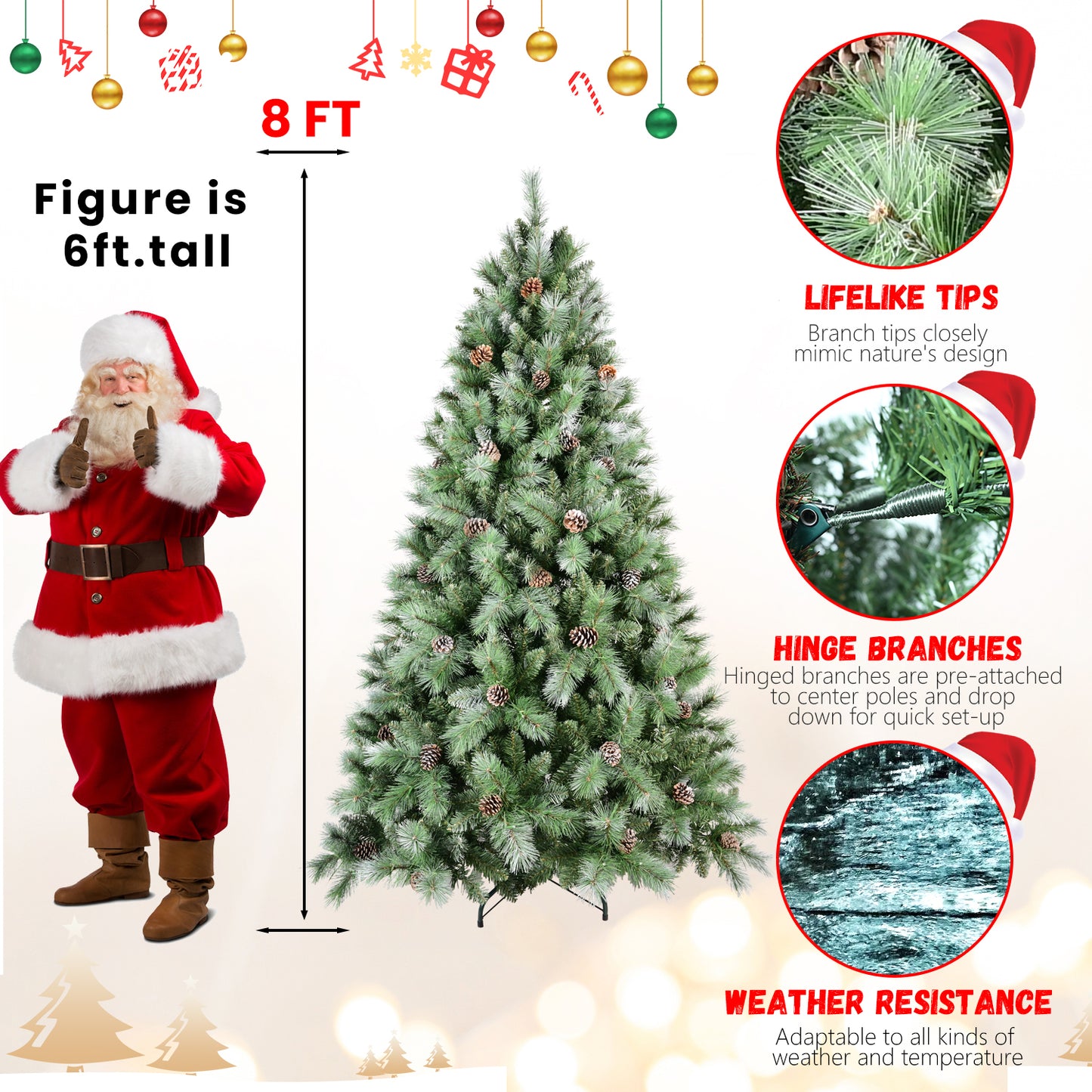 7ft Scotch Pine Christmas Tree, Premium Frosted Pre-Decorated Artificial Holiday Decor w/ 1,348 Branch Tips, Xmas Trees for Holiday Party Decoration