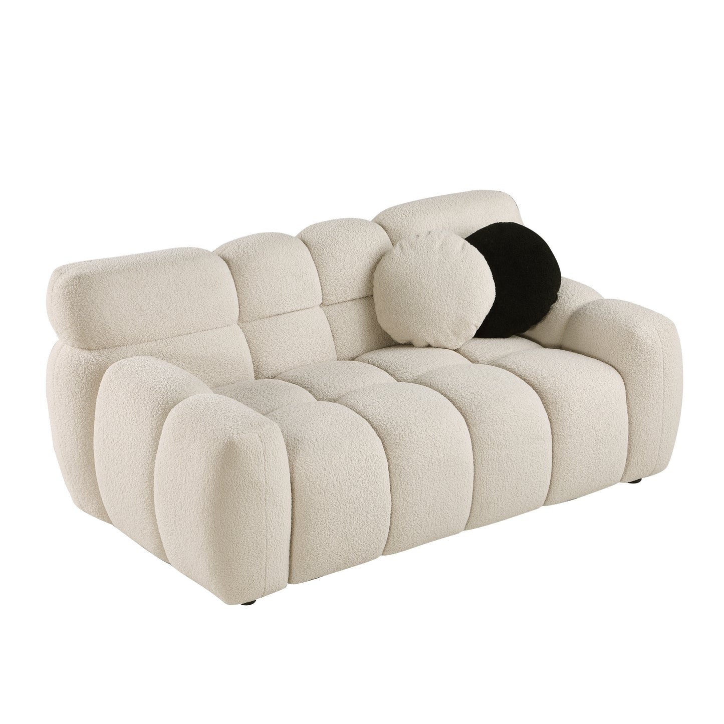 [SantaChoice] 64.96 length ,35.83" deepth ,human body structure for USA people,  marshmallow sofa,boucle sofa ,2  seater, BEIGE  BOUCLE