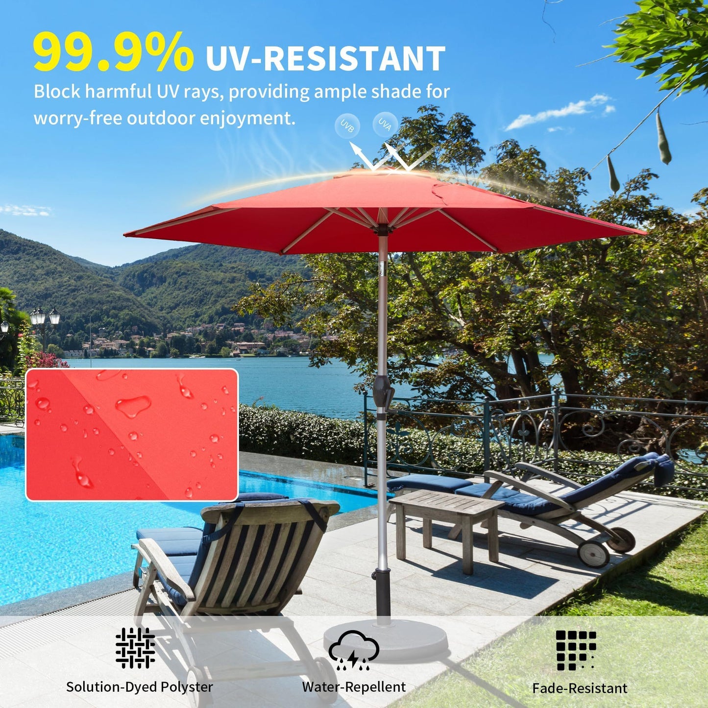 7.5FT Patio Umbrella, Outdoor Table Umbrella with Push Button Tilt and Crank, UV Protection Waterproof Market Sun Umbrella with 6 Sturdy Ribs for Garden, Deck, Backyard, Pool (Brick Red)