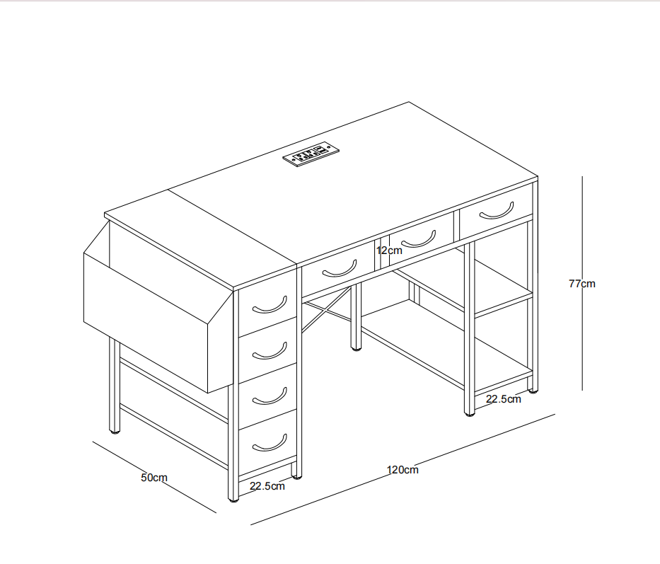 47" Computer Desk with 7 Drawers, Extra Large Side Pocket, and Power Outlets – Ideal for Home Office, Study, or Gaming –  Black