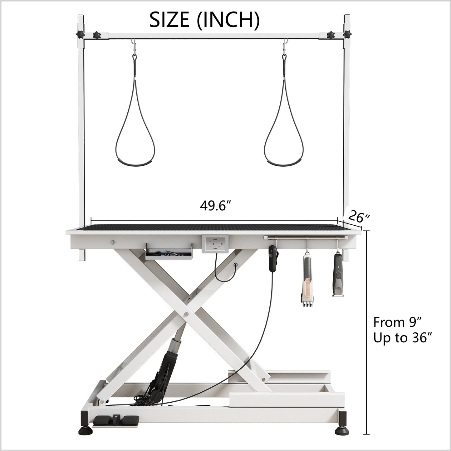 super Deluxe electric pet grooming table, 110V/220V professional groomer recommend Adjustable height from 9.4" to 39.37" WHITE COLOR