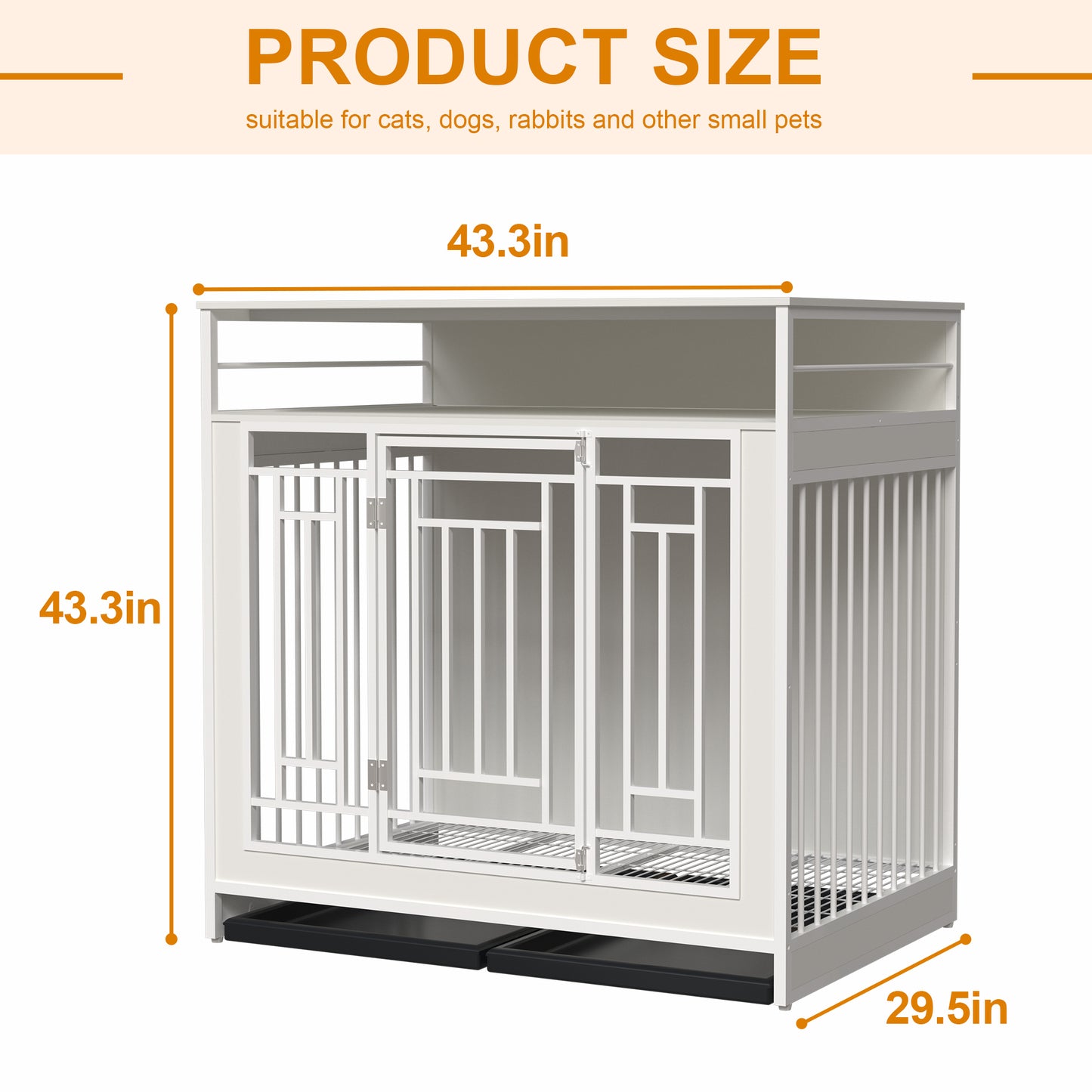 43.3 inch Dog Crate Furniture for Large Dogs,Wooden Dog Crate with Divider,Double Door Dog Kennel with Three Drawers Storages,Heavy Duty Dogs Decorative Pet House for Large Medium Dogs ,White