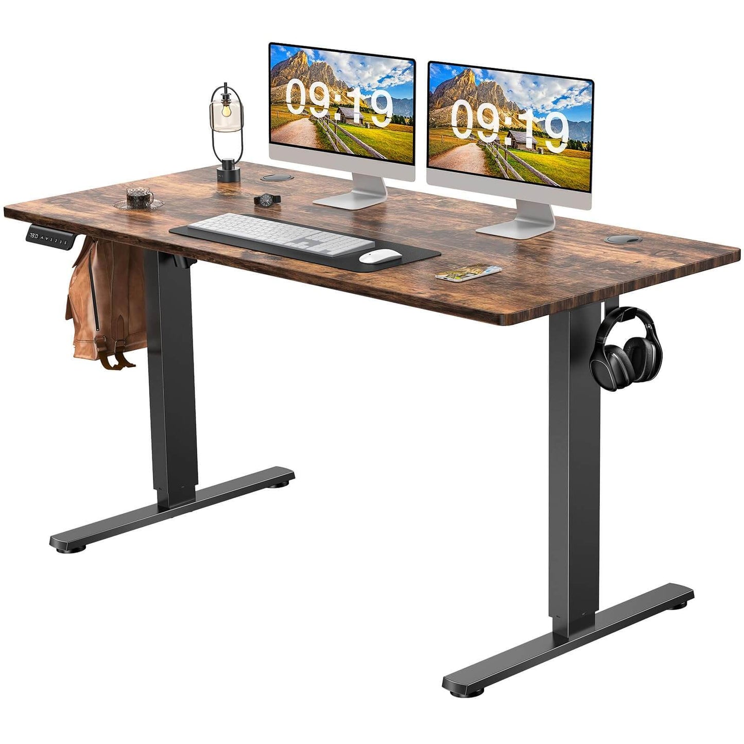 Electric Height Adjustable Standing Desk, Sit to Stand Ergonomic Computer Desk, Brown, 55'' x 24"