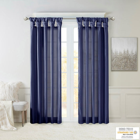 Twist Tab Lined Window Curtain Panel Navy 50x84'