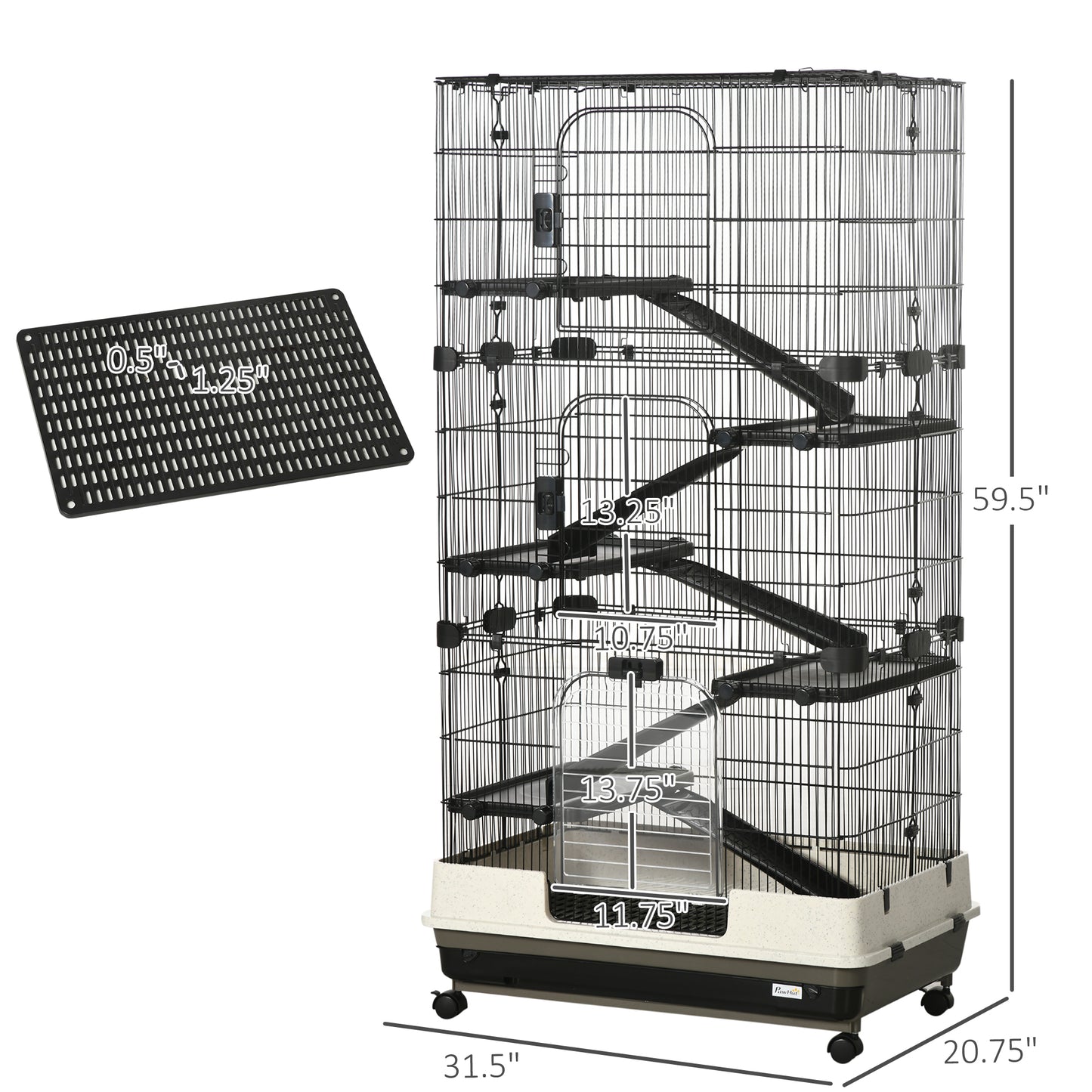 Small Animal Cage with Wheels, Portable Bunny Cage 6-Tier