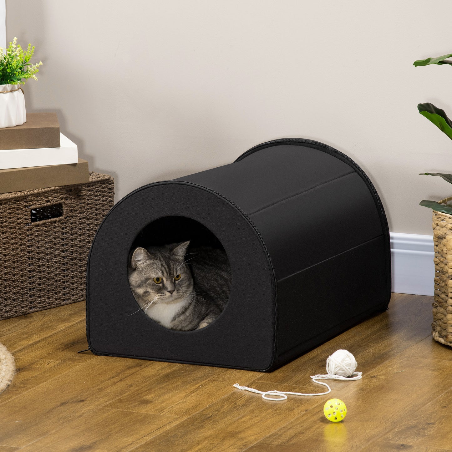 Dome Heated Cat House Portable and Waterproof Pet Shelter for Kitty in Winter, Black