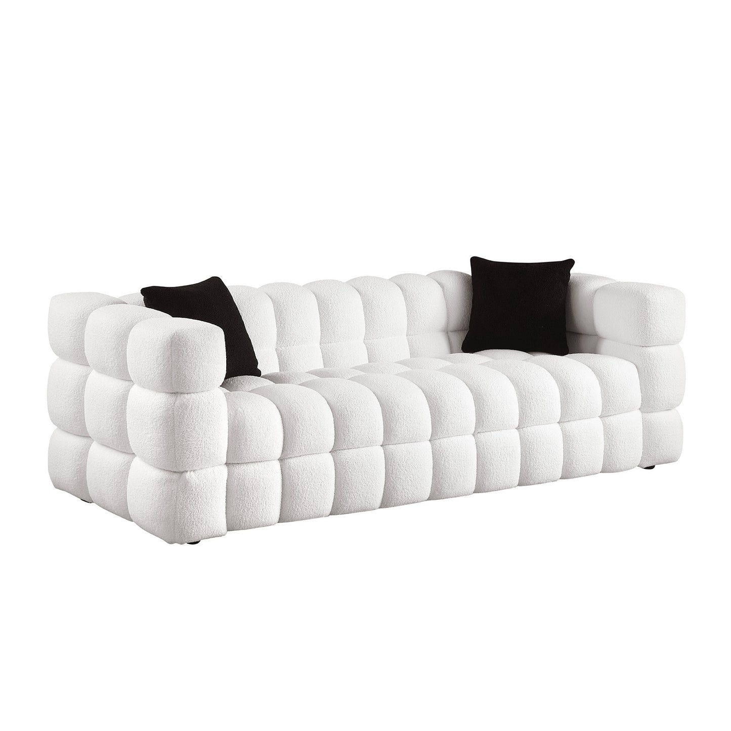 [SantaChoice] 84.3 length ,35.83" deepth ,human body structure for USA people,  marshmallow sofa,boucle sofa ,White color,3 seater