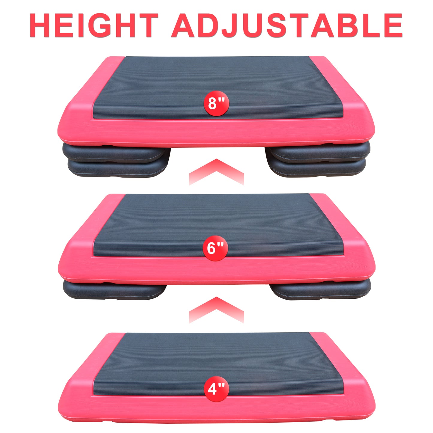 Adjustable Workout Aerobic Stepper in Fitness & Exercise Step Platform Trainer Red Black with 4 Risers