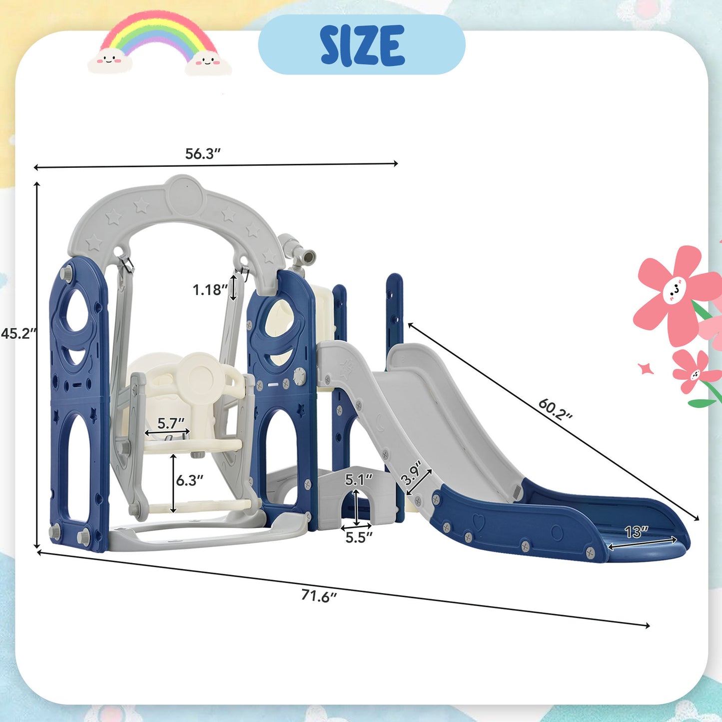 Toddler Slide and Swing Set 5 in 1, Kids Playground Climber Slide Playset with Telescope, Freestanding Combination for Babies Indoor & Outdoor