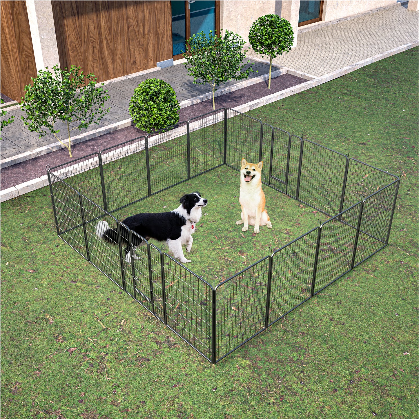 Dog Playpen Outdoor, 16 Panels Dog Pen 40" Height Dog Fence Exercise Pen with Doors for Large/Medium/Small Dogs, Portable Pet Playpen for Yard, RV, Camping, Hammer Paint Finish