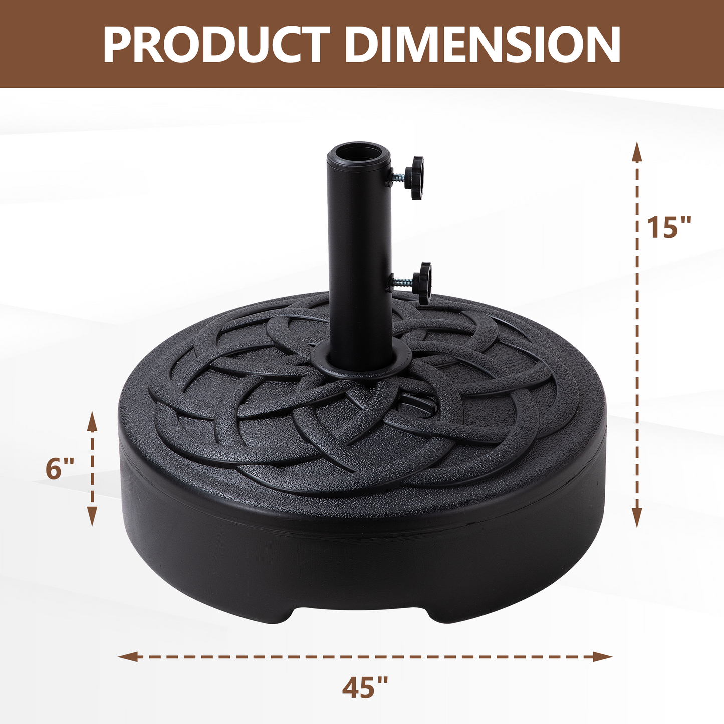 Round Patio Umbrella Base, Outdoor Umbrella Stand for Universal Umbrella Pole, Water or Sand Filled, 50lbs Weight Capacity - Black