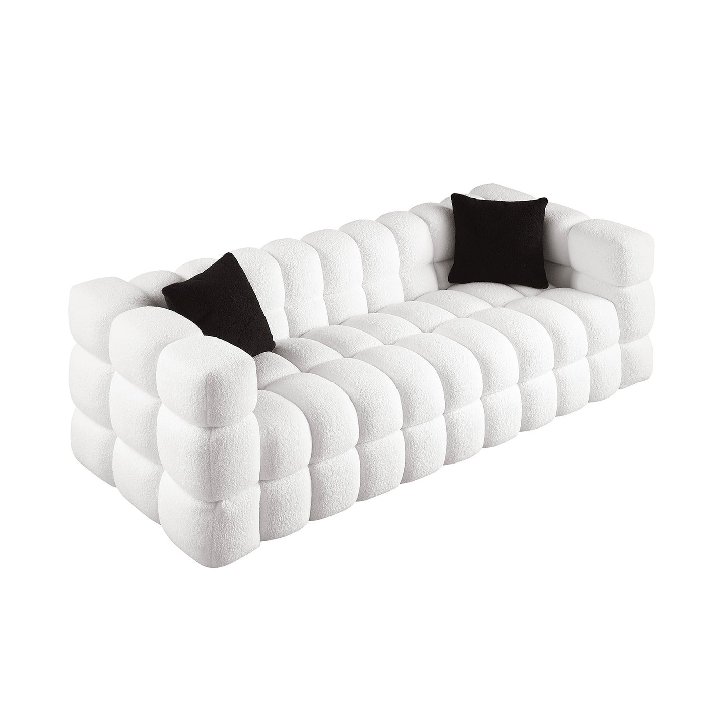 [SantaChoice] 84.3 length ,35.83" deepth ,human body structure for USA people,  marshmallow sofa,boucle sofa ,White color,3 seater