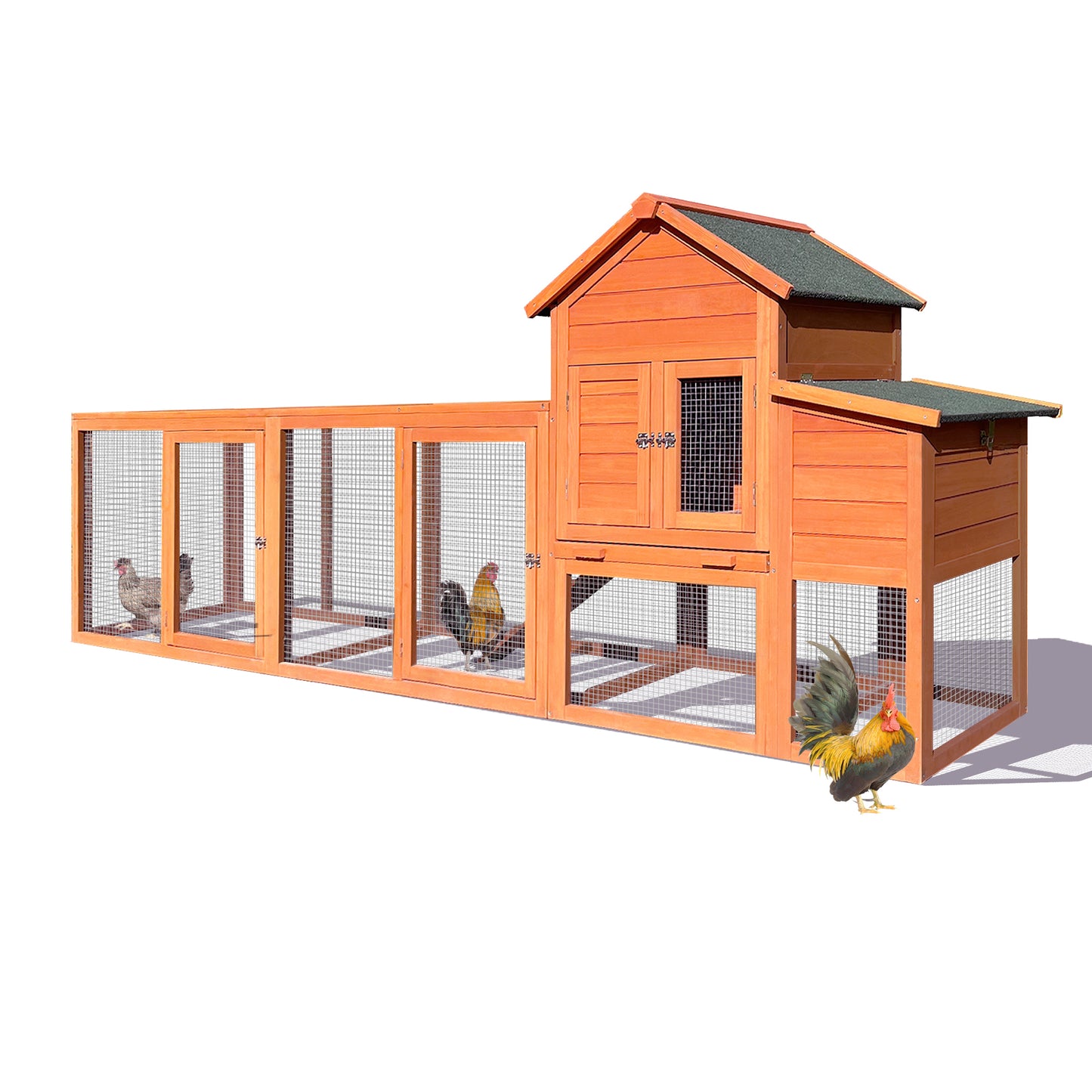 121＂Large outdoor Wooden Chicken Coop, Hen House with Nest Box ,Wire Fence Poultry Cage