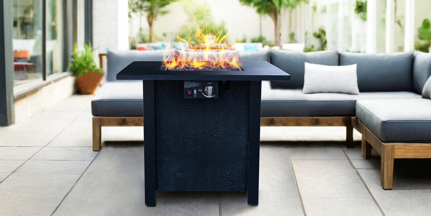 25" H Outdoor Patio Propane Gas Fire Pit Table - 50,000 BTU High-temperature-resistant carving process for environmentally friendly materials with the effect of rattan weaving grain