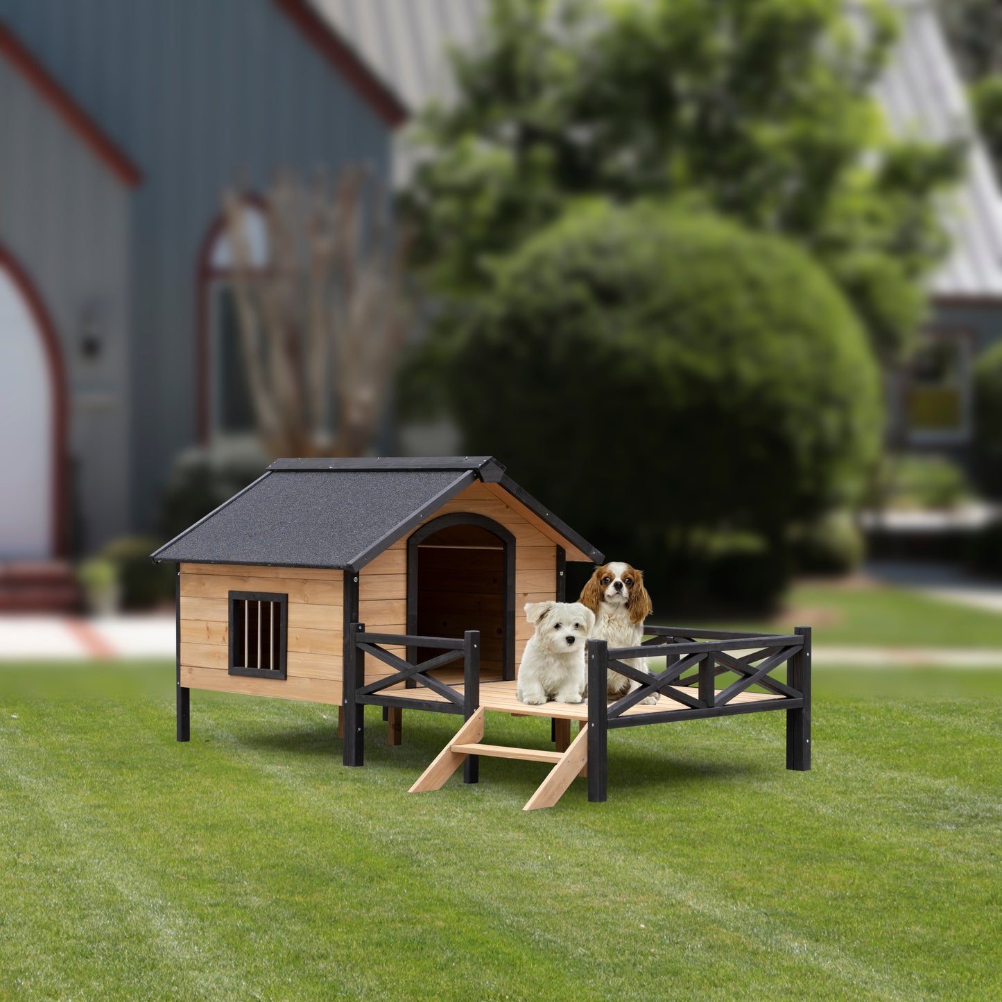 Outdoor Large Wooden Cabin House Style Wooden Dog Kennel with Porch