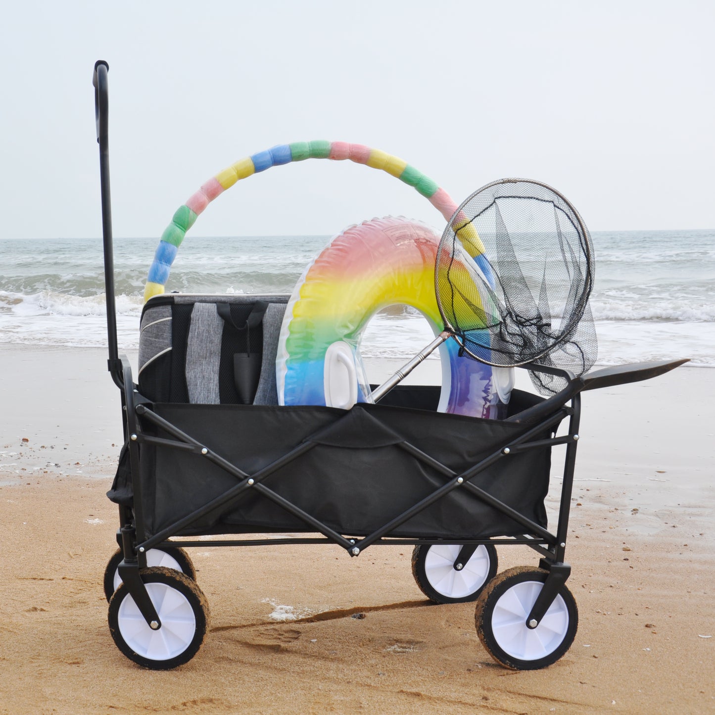 Folding Wagon Garden Shopping Beach Cart (Black)