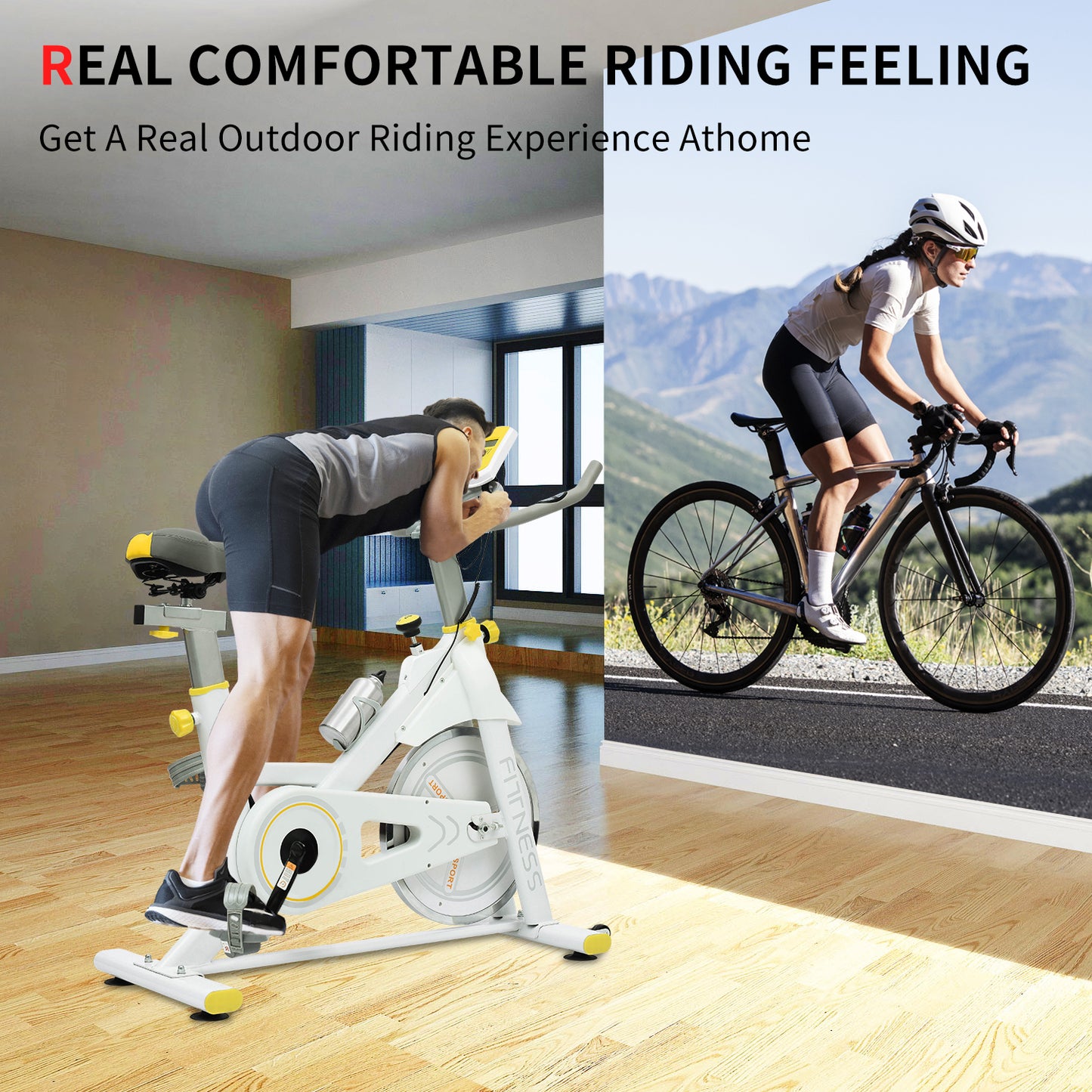 Indoor Exercise Bike Cycling Bike with Comfortable Seat Cushion Yellow+White