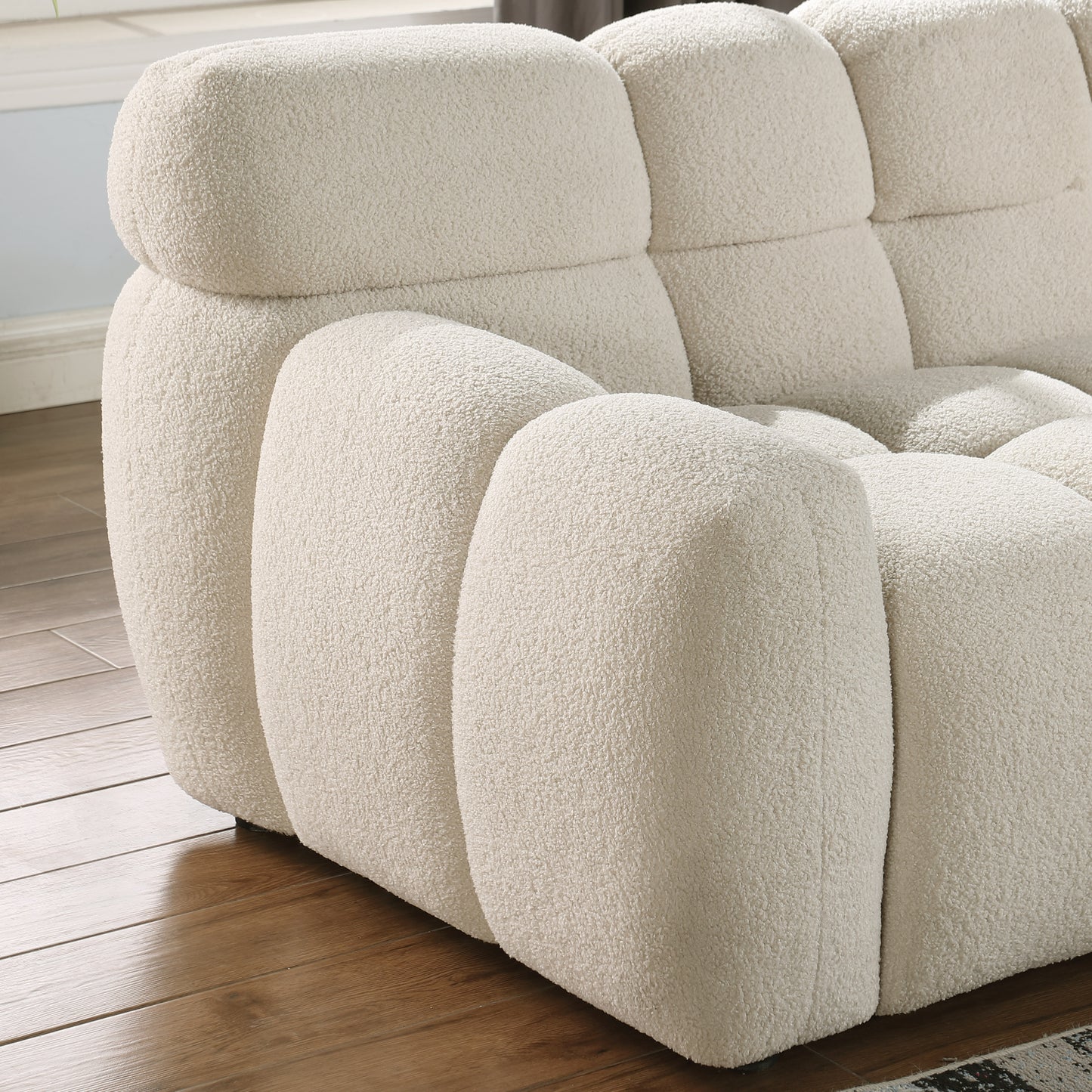 [SantaChoice] 64.96 length ,35.83" deepth ,human body structure for USA people,  marshmallow sofa,boucle sofa ,2  seater, BEIGE  BOUCLE