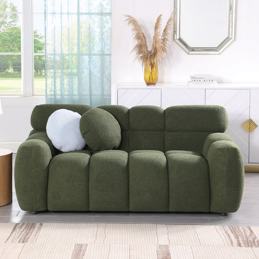 64.96 length ,35.83" deepth ,human body structure for USA people,  marshmallow sofa,boucle sofa ,2  seater, olive green  BOUCLE