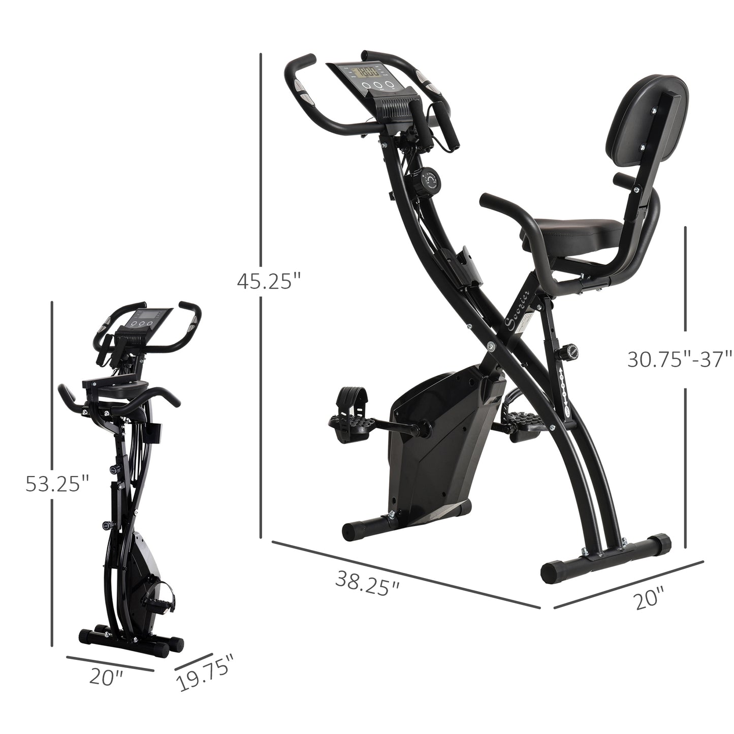 Soozier Folding Exercise Bike, 3-in-1 Recumbent Exercise Bike, Upright Workout Bike & Arm Resistance Bands, Adjustable Seat, 8-Level Magnetic Resistance, Black