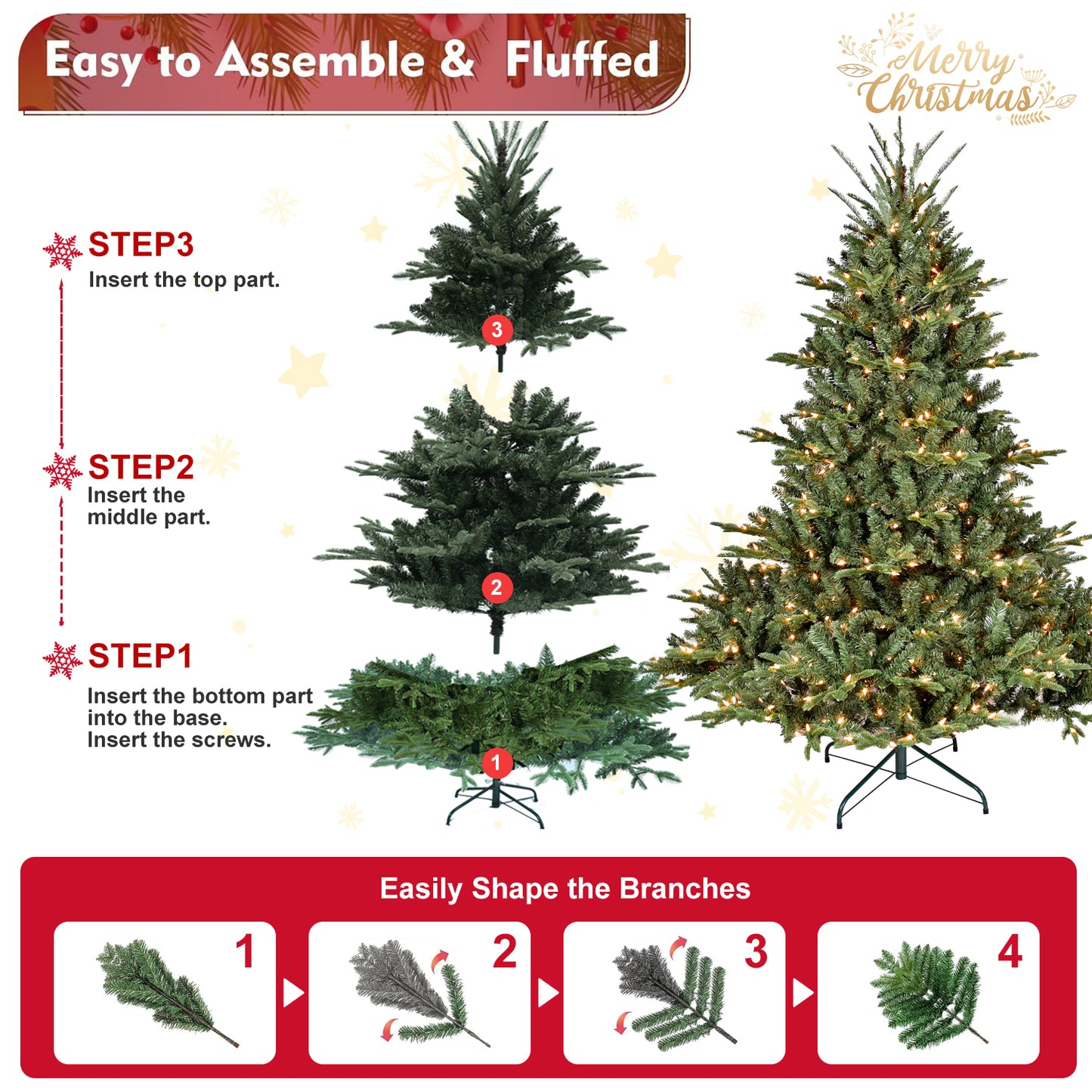 8FT Christmas Tree Simulate Nature Advanced Materials Premium Hinged Spruce Artificial Douglas Firs Tree, Christmas Holiday Party Atmosphere Decoration New Year Celebration PE + PVC Xmas Tree