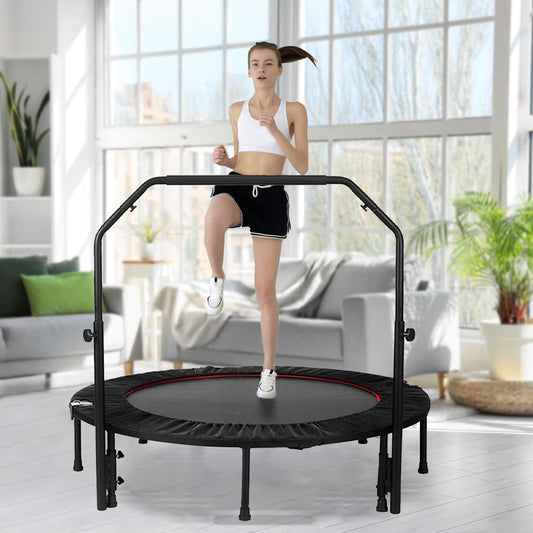 48" Foldable Mini Trampoline Max Load 300lbs, Fitness Rebounder with Adjustable Foam Handle, Exercise Trampoline for Adults Indoor/Garden Workout, Xmas Christmas Gift