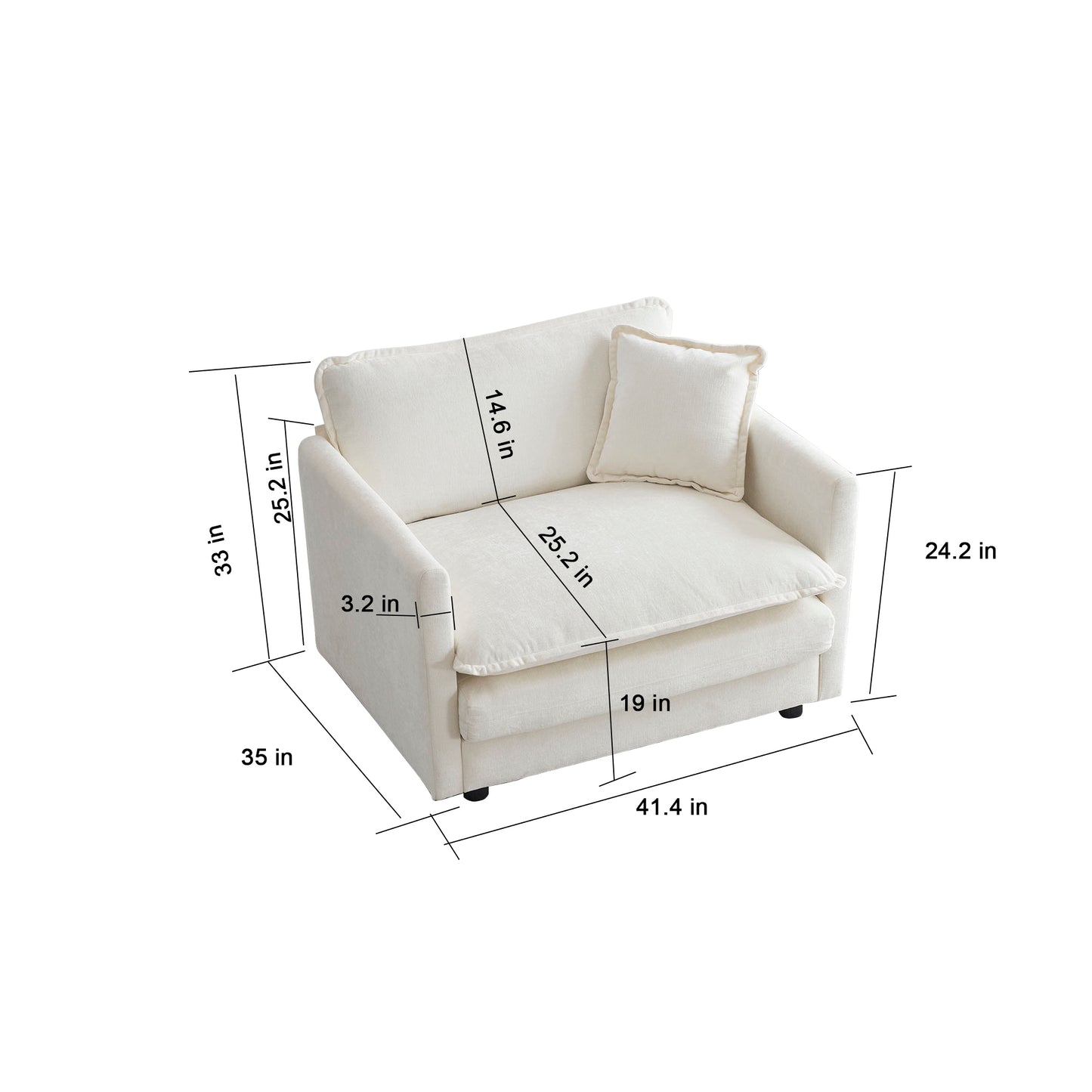 [SantaChoice] Comfy Deep Single Seat Sofa Upholstered Reading Armchair Living Room Chair White Chenille Fabric , 1 Toss Pillow